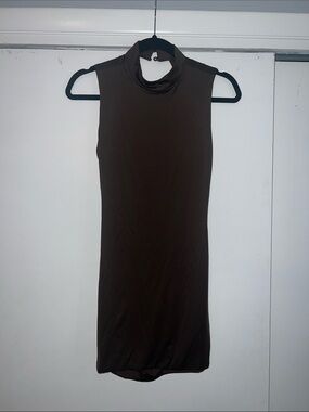 Sleeveless Mockneck Bodycon Dress - Dark Brown